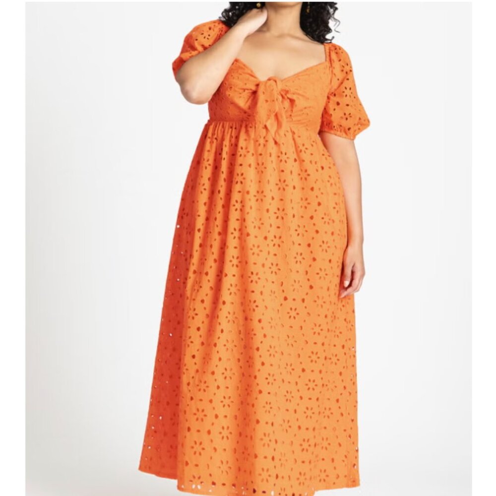 Eloquii Orange Eyelet boho cottagecore Maxi Dress